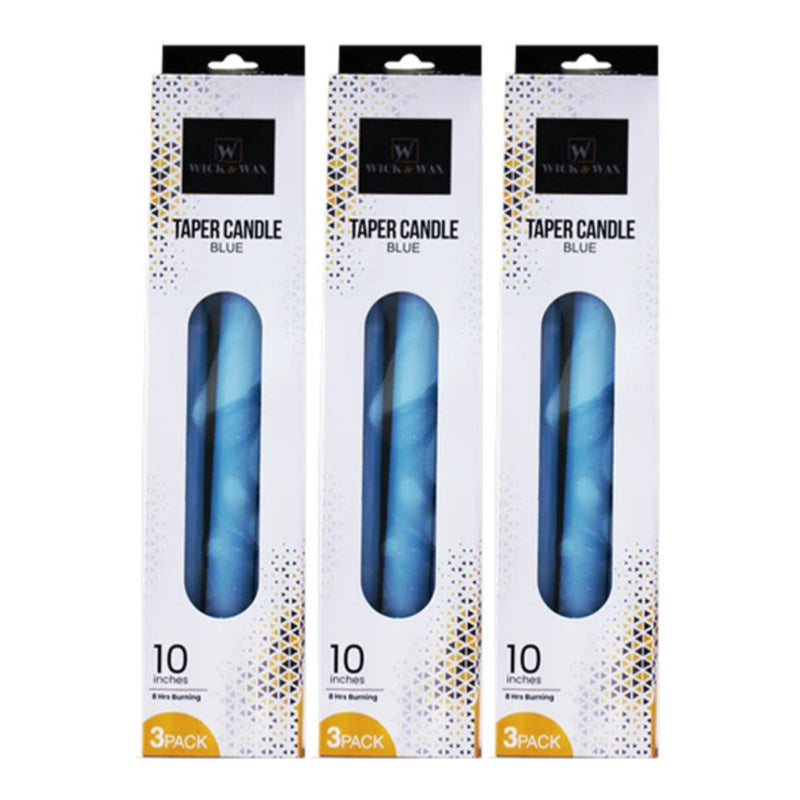 Wick & Wax Unscented 10" Blue Taper Candle, 3 Count (Pack of 3)