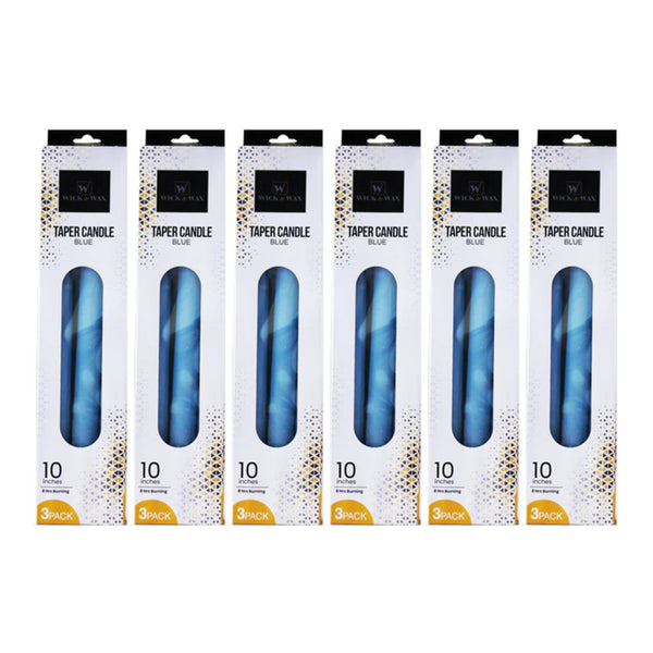 Wick & Wax Unscented 10" Blue Taper Candle, 3 Count (Pack of 6)