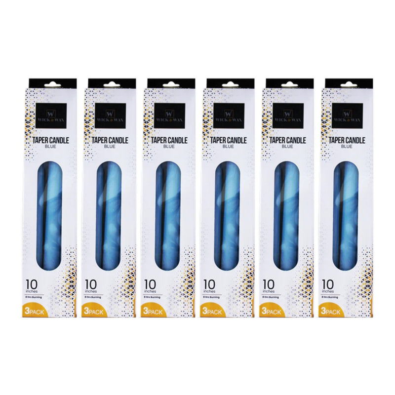 Wick & Wax Unscented 10" Blue Taper Candle, 3 Count (Pack of 6)