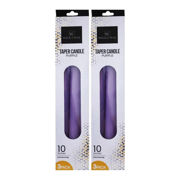 Wick & Wax Unscented 10" Purple Taper Candle, 3 Count (Pack of 2)