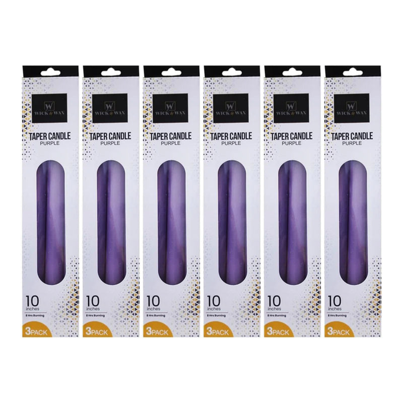 Wick & Wax Unscented 10" Purple Taper Candle, 3 Count (Pack of 6)