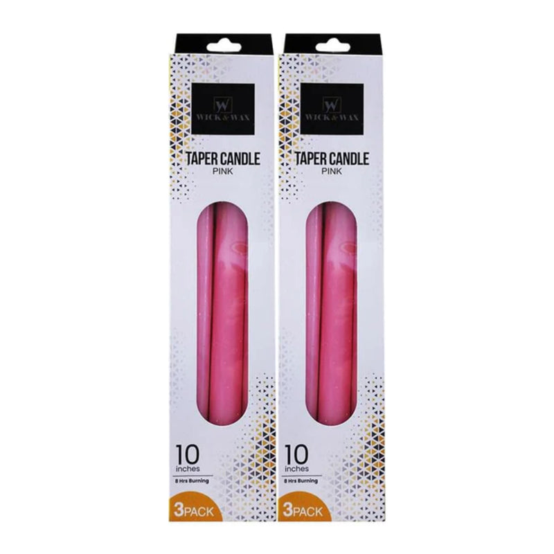 Wick & Wax Unscented 10" Pink Taper Candle, 3 Count (Pack of 2)