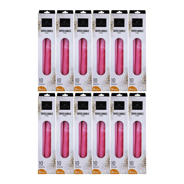 Wick & Wax Unscented 10" Pink Taper Candle, 3 Count (Pack of 12)