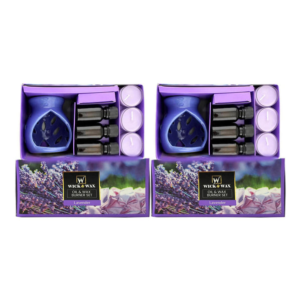 Wick & Wax Lavender Oil & Wax Burner 7 Piece Set (Pack of 2)