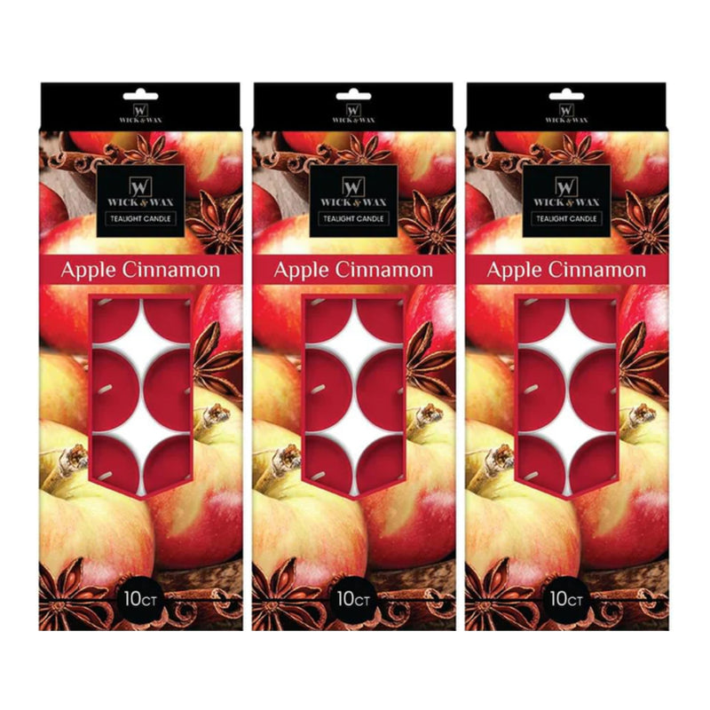 Wick & Wax Apple Cinnamon Scent Tealight Candle, 10 Count (Pack of 3)