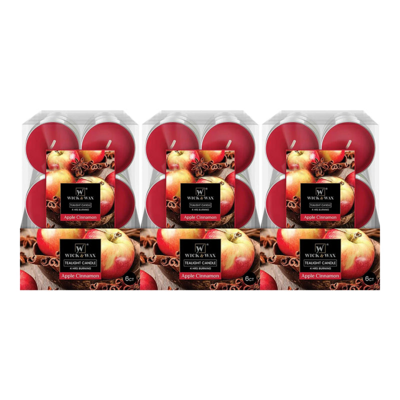 Wick & Wax Apple Cinnamon Scent Jumbo Tealight Candle, 6 Count (Pack of 3)