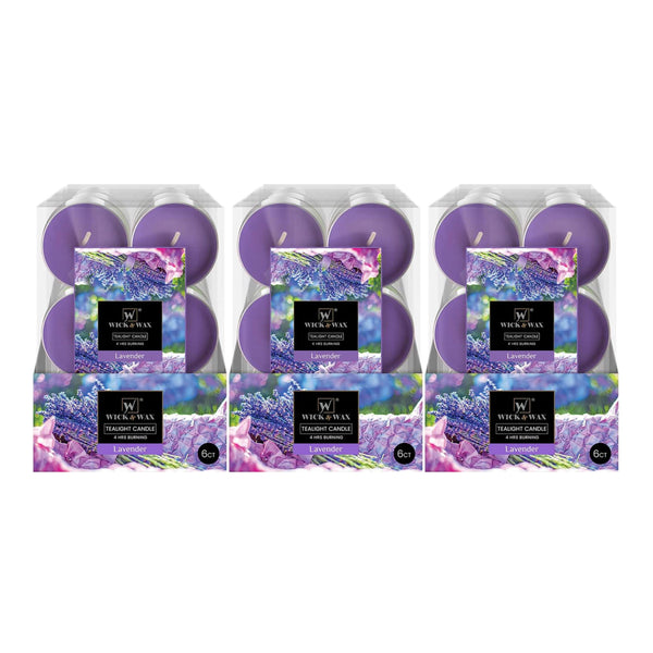 Wick & Wax Lavender Scent Jumbo Tealight Candle, 6 Count (Pack of 3)