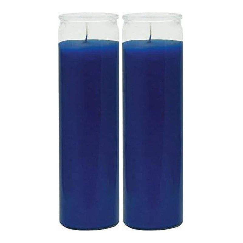 8" Tall Blue Candle - 7 Day Blue Prayer Glass Candle Unscented 10oz (Pack of 2)