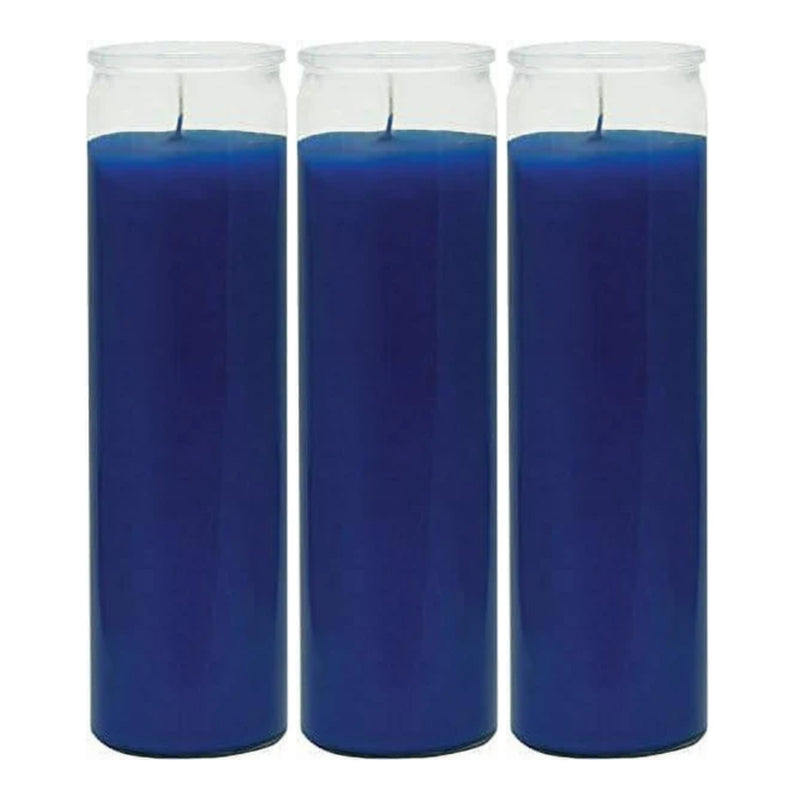 8" Tall Blue Candle - 7 Day Blue Prayer Glass Candle Unscented 10oz (Pack of 3)