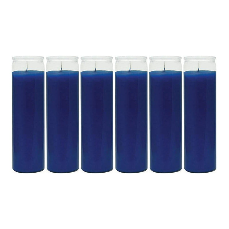 8" Tall Blue Candle - 7 Day Blue Prayer Glass Candle Unscented 10oz (Pack of 6)