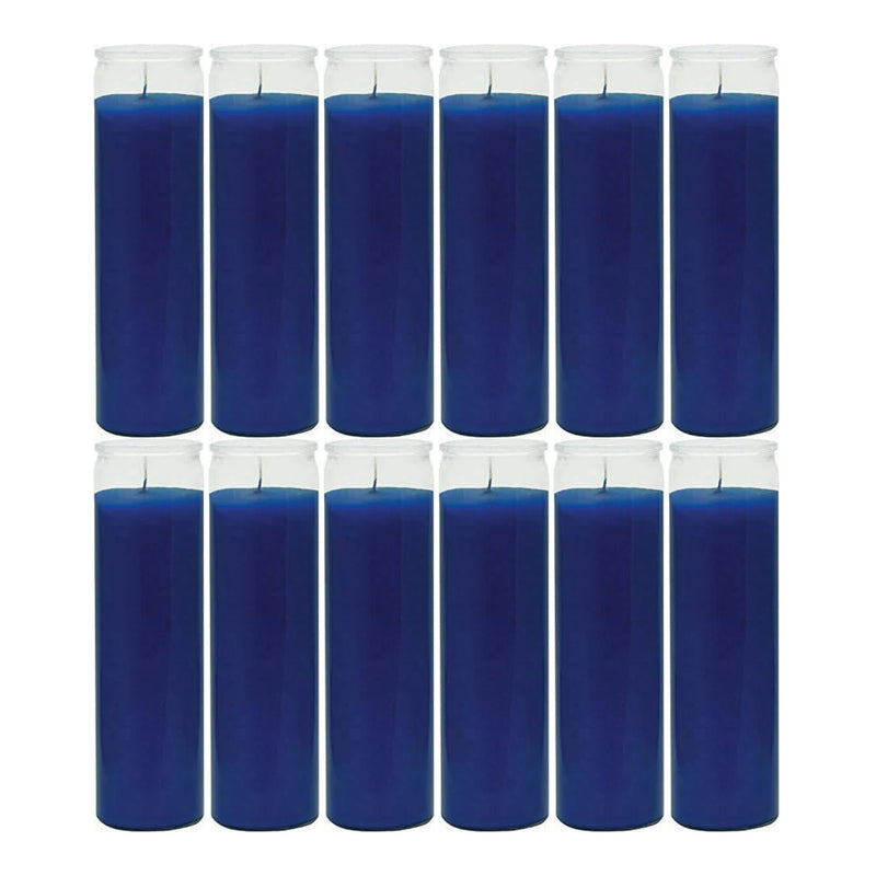 8" Tall Blue Candle - 7 Day Blue Prayer Glass Candle Unscented 10oz (Pack of 12)