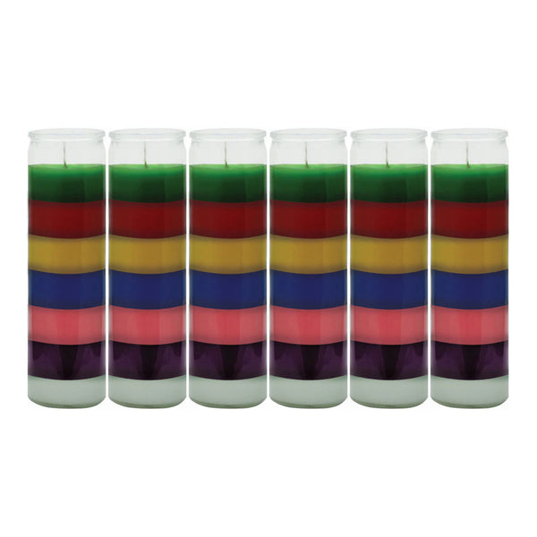 8" Tall Multi Color Candle - 7 Day Prayer Glass Candle Unscented 10oz (Pack of 6)