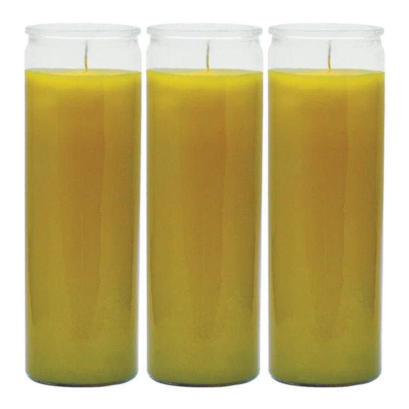 8" Tall Yellow Candle - 7 Day Prayer Glass Candle Unscented, 10oz (Pack of 3)