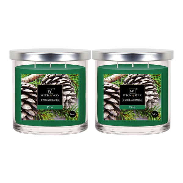 Wick & Wax Pine Scented 3-Wick Jar Candle, 14oz (Pack of 2)