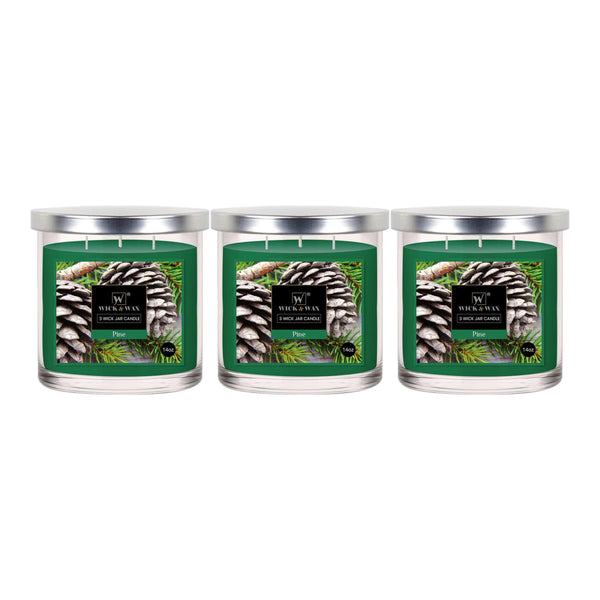 Wick & Wax Pine Scented 3-Wick Jar Candle, 14oz (Pack of 3)