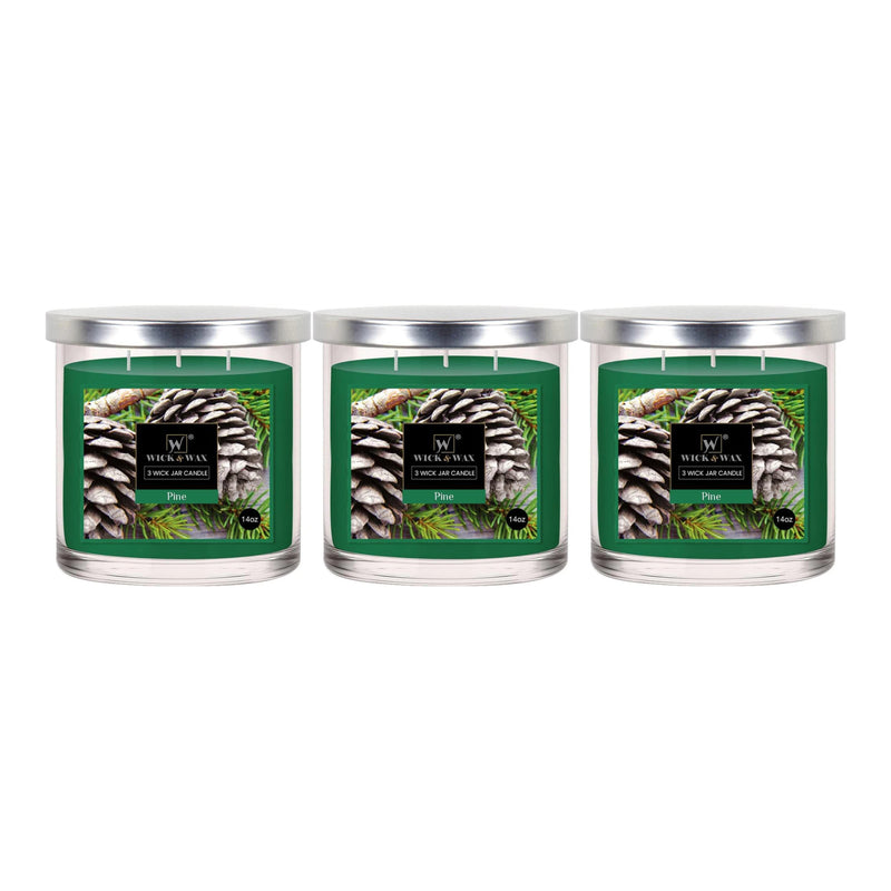 Wick & Wax Pine Scented 3-Wick Jar Candle, 14oz (Pack of 3)