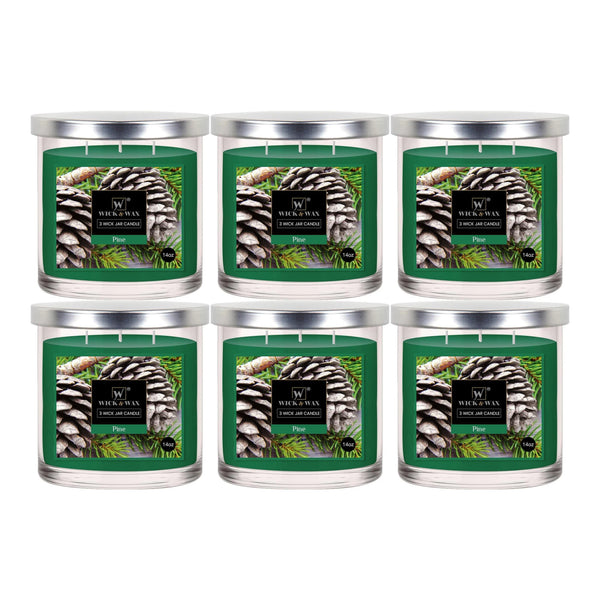 Wick & Wax Pine Scented 3-Wick Jar Candle, 14oz (Pack of 6)