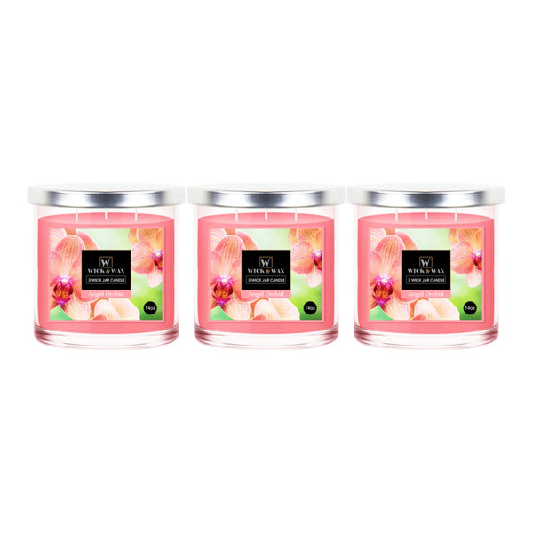 Wick & Wax Angel Orchid Scented 3-Wick Jar Candle, 14oz (Pack of 3)