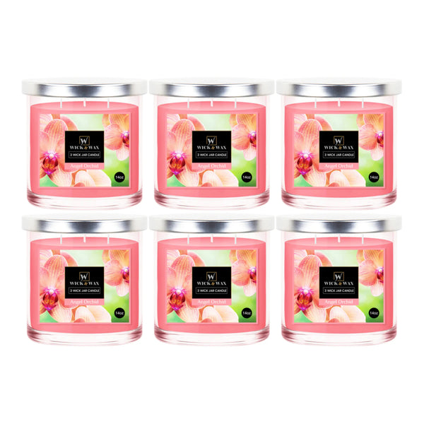 Wick & Wax Angel Orchid Scented 3-Wick Jar Candle, 14oz (Pack of 6)