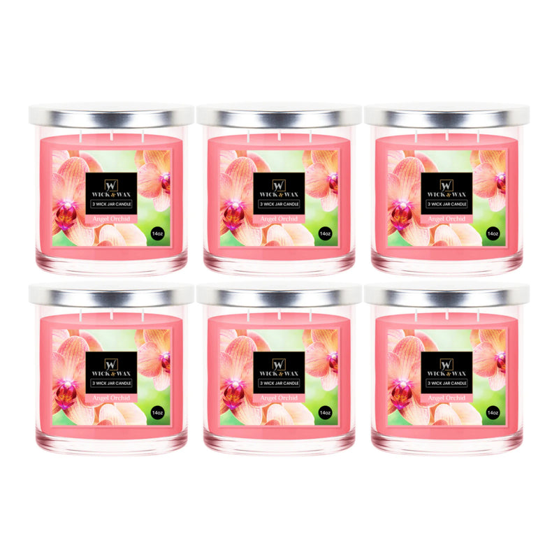 Wick & Wax Angel Orchid Scented 3-Wick Jar Candle, 14oz (Pack of 6)