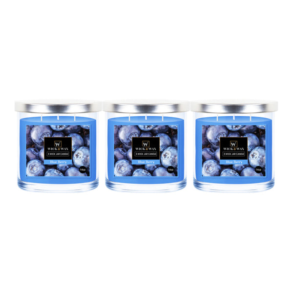 Wick & Wax Blue Berry Scented 3-Wick Jar Candle, 14oz (Pack of 3)