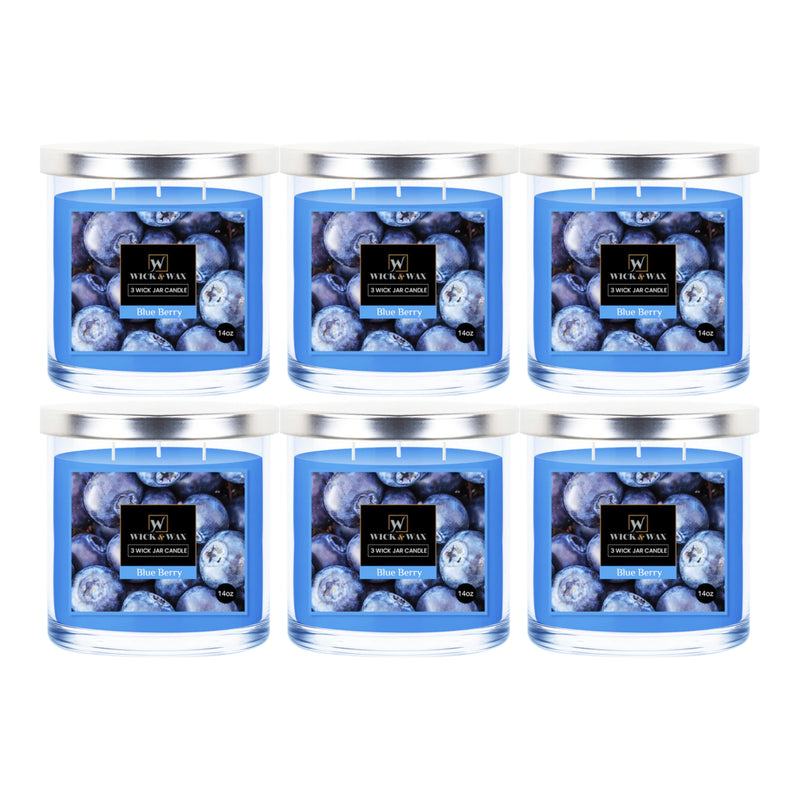 Wick & Wax Blue Berry Scented 3-Wick Jar Candle, 14oz (Pack of 6)