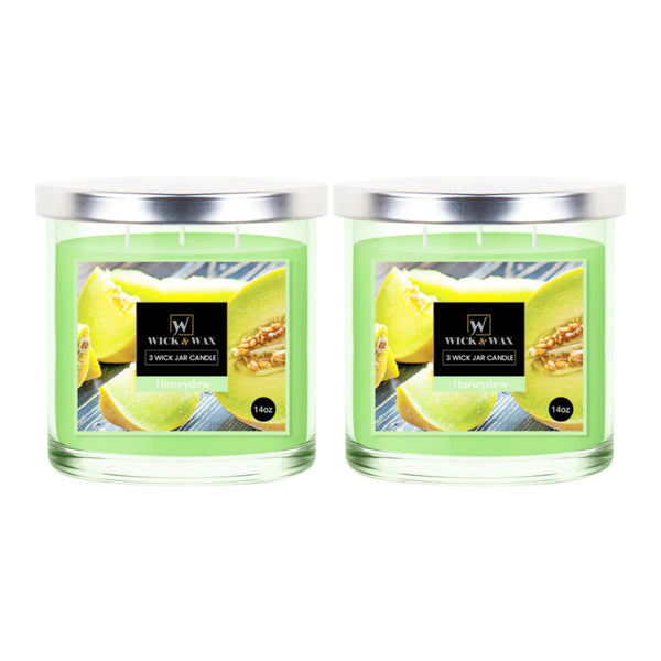 Wick & Wax Honeydew Scented 3-Wick Jar Candle, 14oz (Pack of 2)