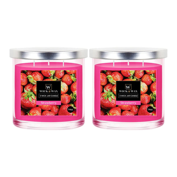 Wick & Wax Strawberry Scented 3-Wick Jar Candle, 14oz (Packs of 2)