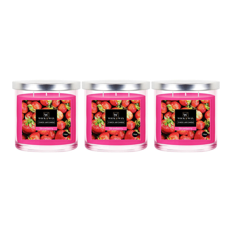 Wick & Wax Strawberry Scented 3-Wick Jar Candle, 14oz (Packs of 3)