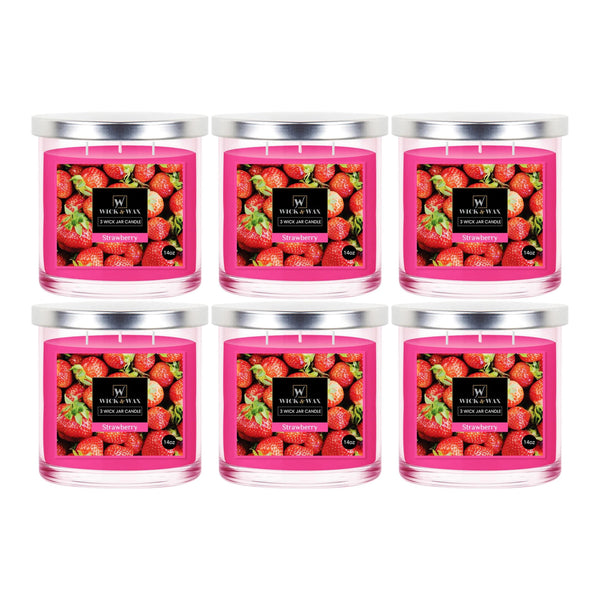 Wick & Wax Strawberry Scented 3-Wick Jar Candle, 14oz (Packs of 6)