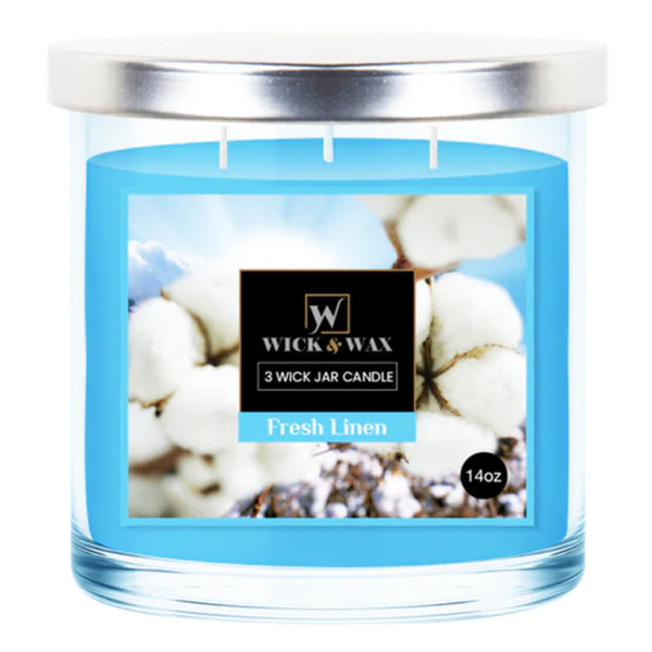 Wick & Wax Fresh Linen Scented 3-Wick Jar Candle, 14oz