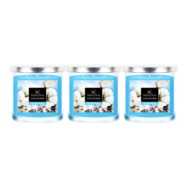 Wick & Wax Fresh Linen Scented 3-Wick Jar Candle, 14oz (Pack of 3)
