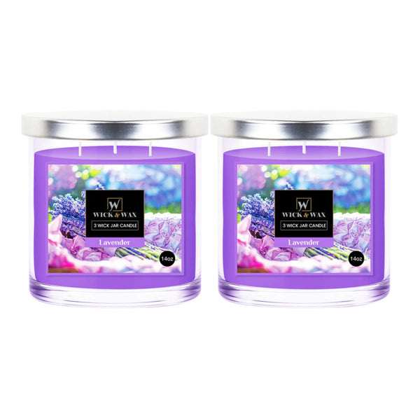Wick & Wax Lavender Scented 3-Wick Jar Candle, 14oz (Pack of 2)