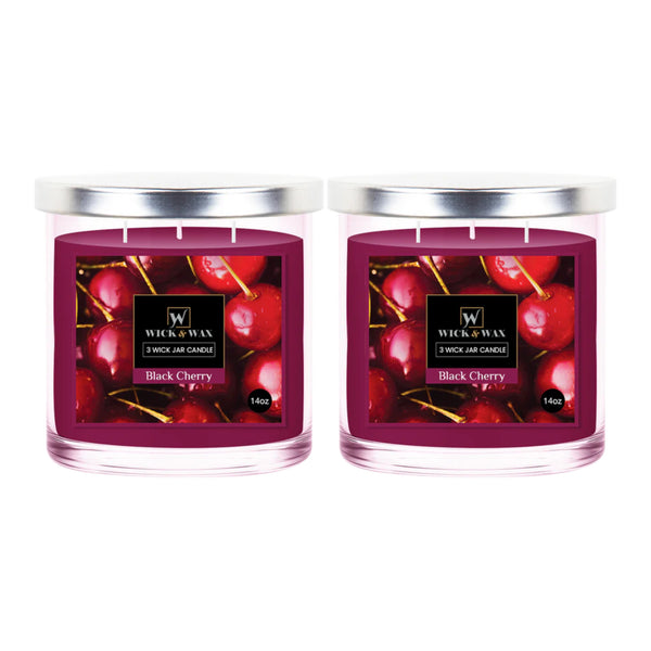 Wick & Wax Black Cherry Scented 3-Wick Jar Candle, 14oz (Pack of 2)