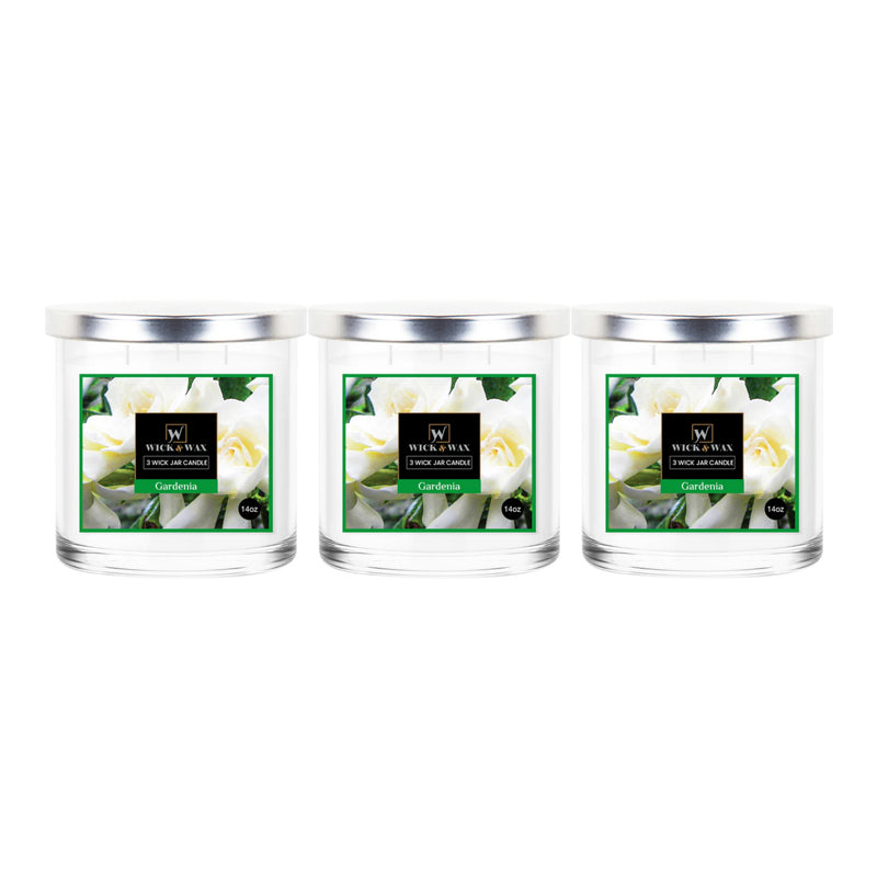 Wick & Wax Gardenia Scented 3-Wick Jar Candle, 14oz (Pack of 3)