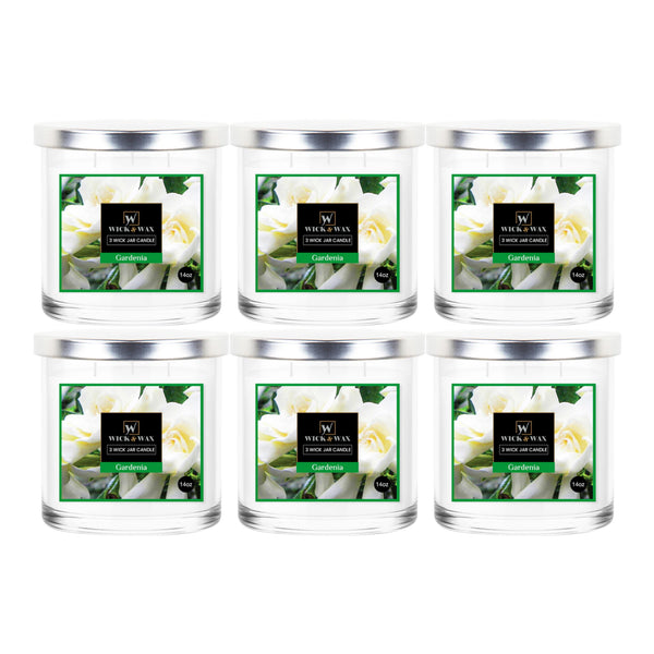 Wick & Wax Gardenia Scented 3-Wick Jar Candle, 14oz (Pack of 6)