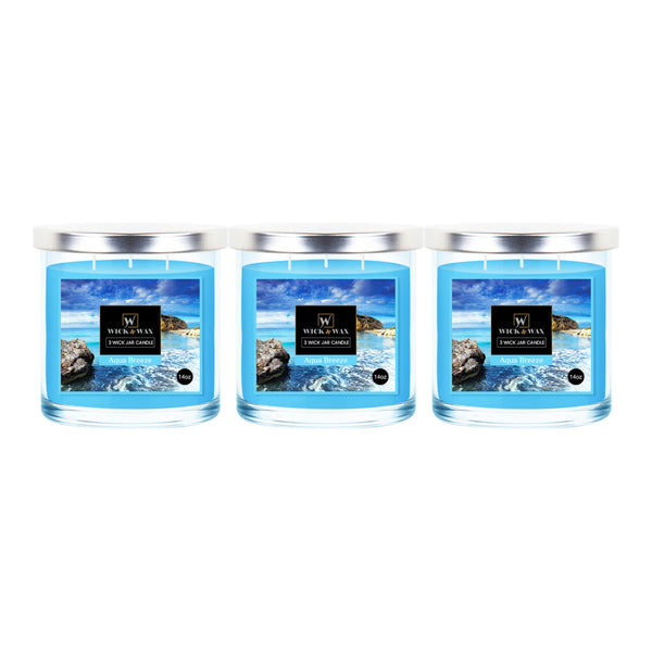 Wick & Wax Aqua Breeze Scented 3-Wick Jar Candle, 14oz (Pack of 3)