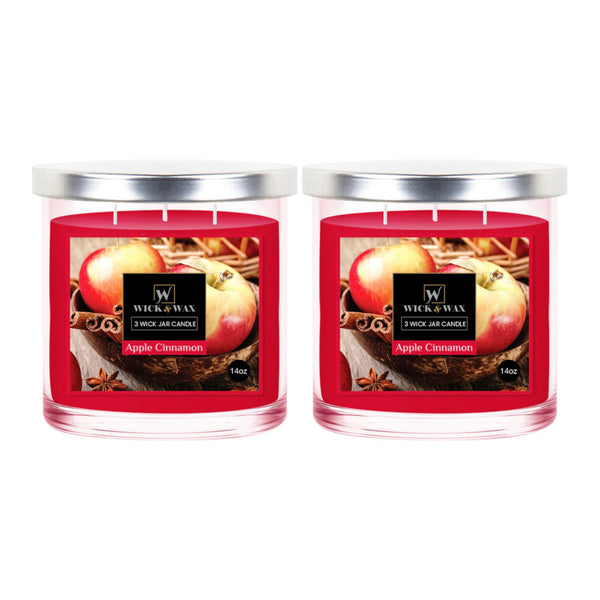 Wick & Wax Apple Cinnamon Scented 3-Wick Jar Candle, 14oz (Pack of 2)