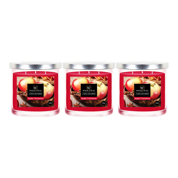 Wick & Wax Apple Cinnamon Scented 3-Wick Jar Candle, 14oz (Pack of 3)