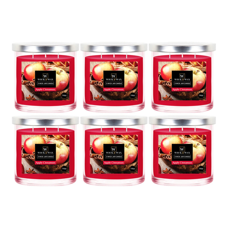 Wick & Wax Apple Cinnamon Scented 3-Wick Jar Candle, 14oz (Pack of 6)