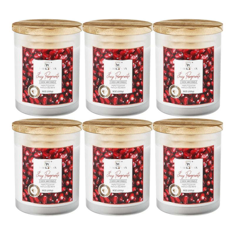 Wick & Wax Juicy Pomegranate 2-Wick Jar Candle, 9oz (Pack of 6)