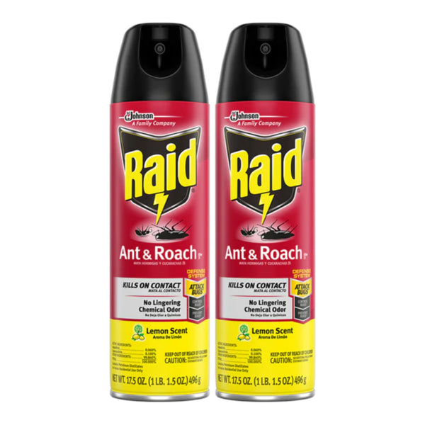 Raid Ant & Roach Spray - Lemon Scent, 17.5 oz. (Pack of 2)