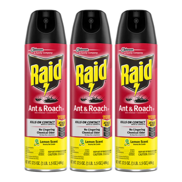 Raid Ant & Roach Spray - Lemon Scent, 17.5 oz. (Pack of 3)