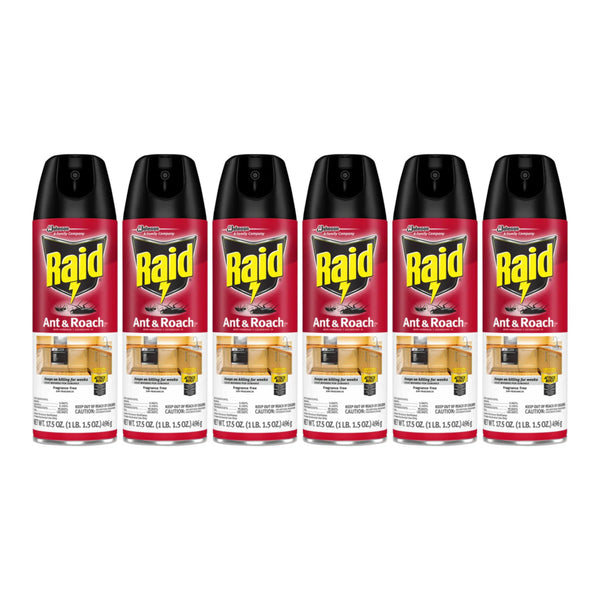 Raid Ant & Roach Spray - Fragrance Free, 17.5 oz. (Pack of 6)