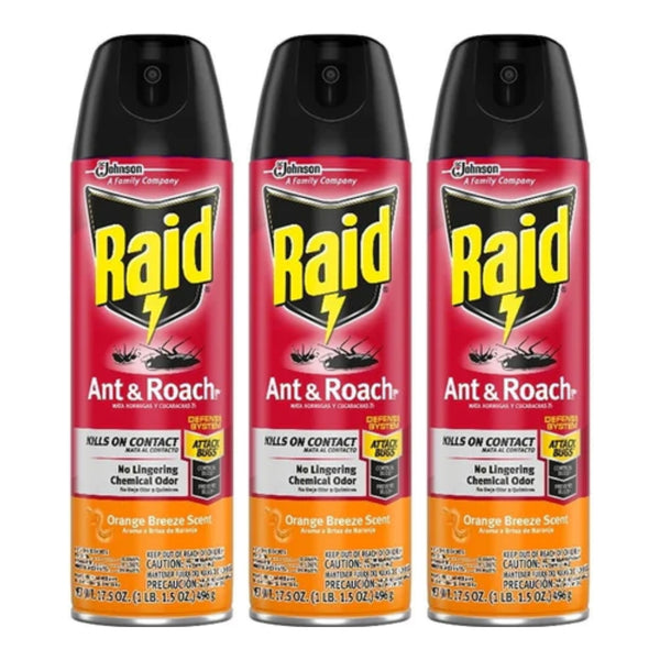 Raid Ant & Roach Spray - Orange Breeze Scent, 17.5 oz. (Pack of 3)