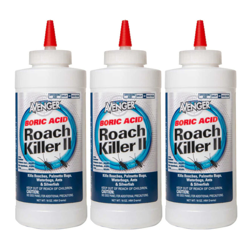 Avenger Boric Acid Roach Killer II, 16oz. (454g) (Pack of 3)