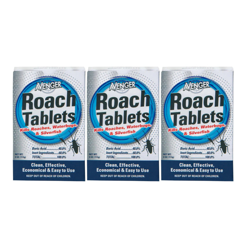 Avenger Roach Tablets - Kills Roches, Waterbugs, & Silverfish, 4oz. (Pack of 3)
