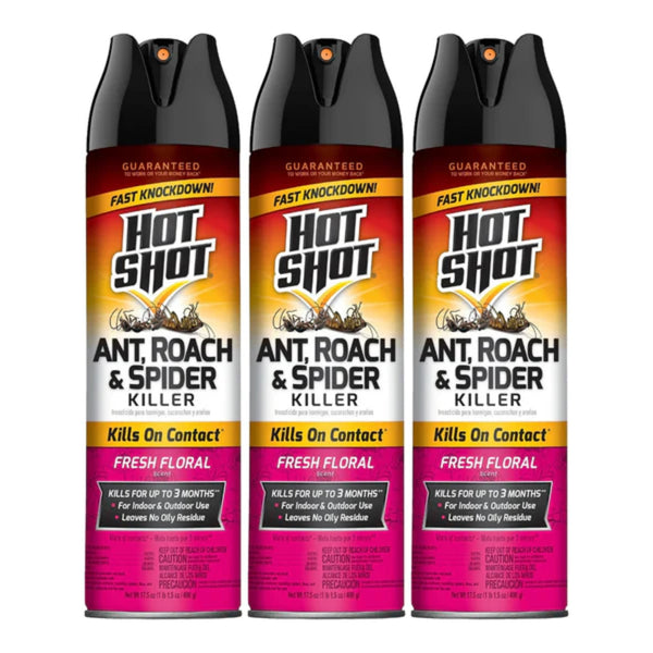 Hot Shot Ant, Roach, & Spider Killer - Fresh Floral Scent 17.5oz (Pack of 3)