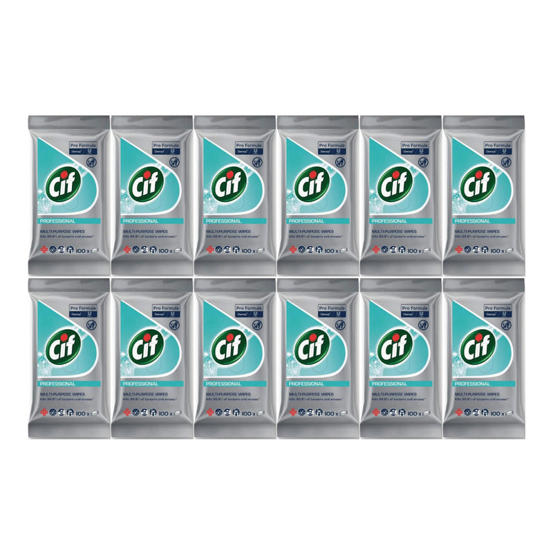 Cif Pro Formula Professional Multi-Purpose Wipes, 100 Wipes (Pack of 12)