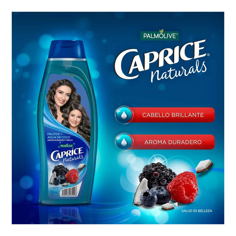 Caprice Shampoo Frutos + Agua De Coco Aroma Duradero y Brillo 760ml (Pack of 2)